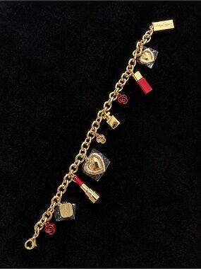 Dolce & Gabbana Y2K Makeup Gold-Tone Multi-Charm Bracelet Lipstick Rose Heart